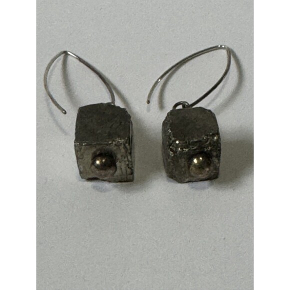 Earrings Pyrite Cube Raw Stone Wire Threader Grunge Natural Organic - Picture 3 of 9